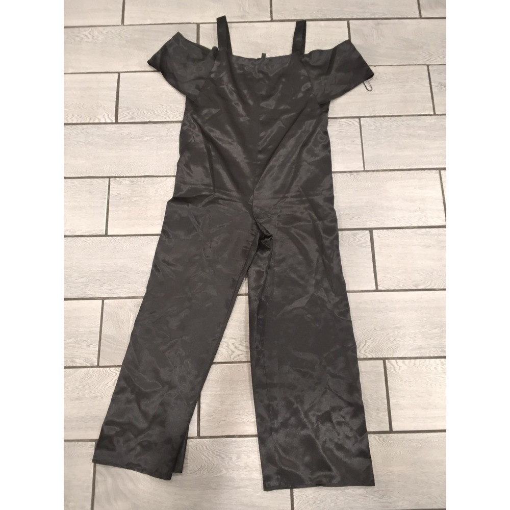 Topshop Black Satin‎ Cold Shoulder Wide Leg Jumpsuit Flutter Sleeve Womens US 6